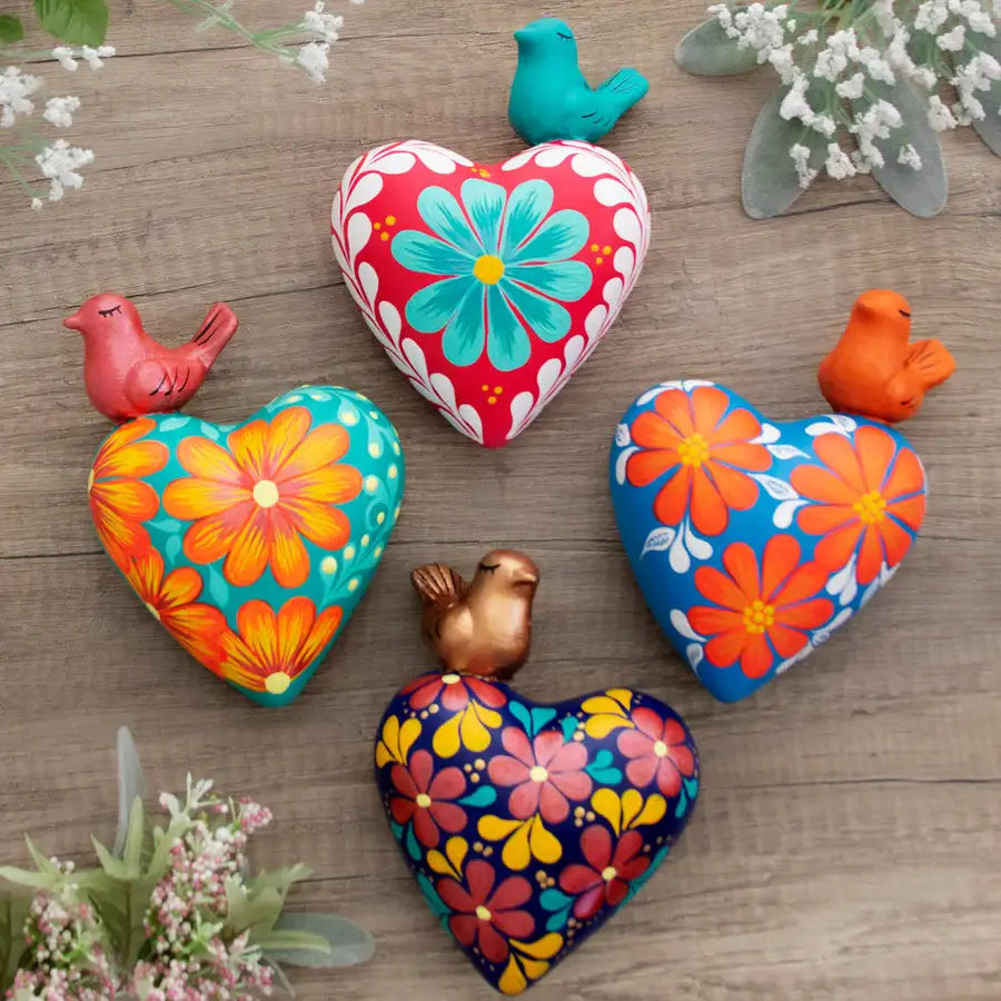 El Pajarito - Mexican Hand-Painted Ceramic Hearts