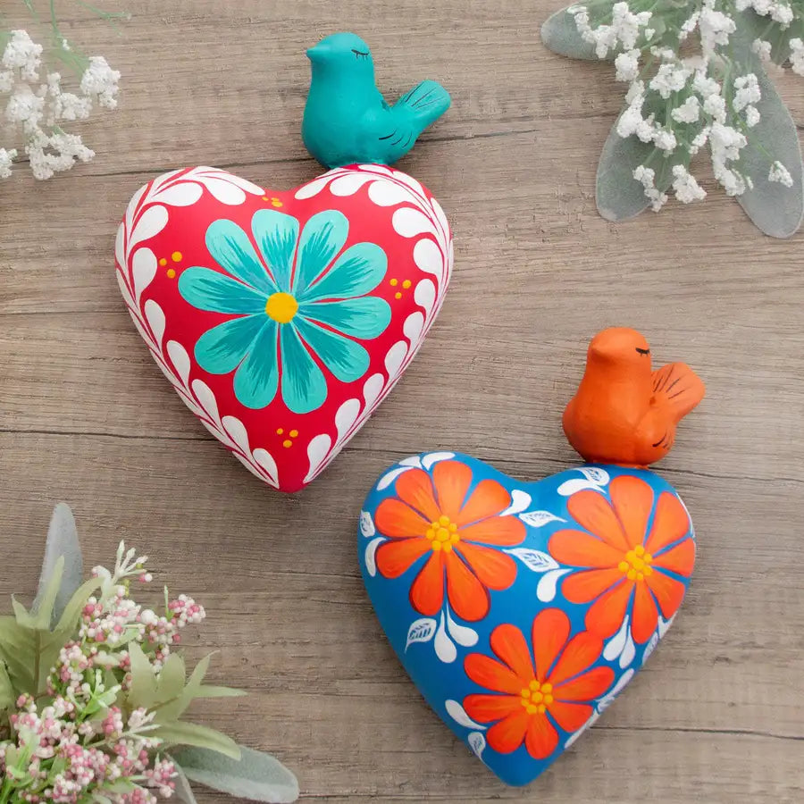 El Pajarito - Mexican Hand-Painted Ceramic Hearts - 1