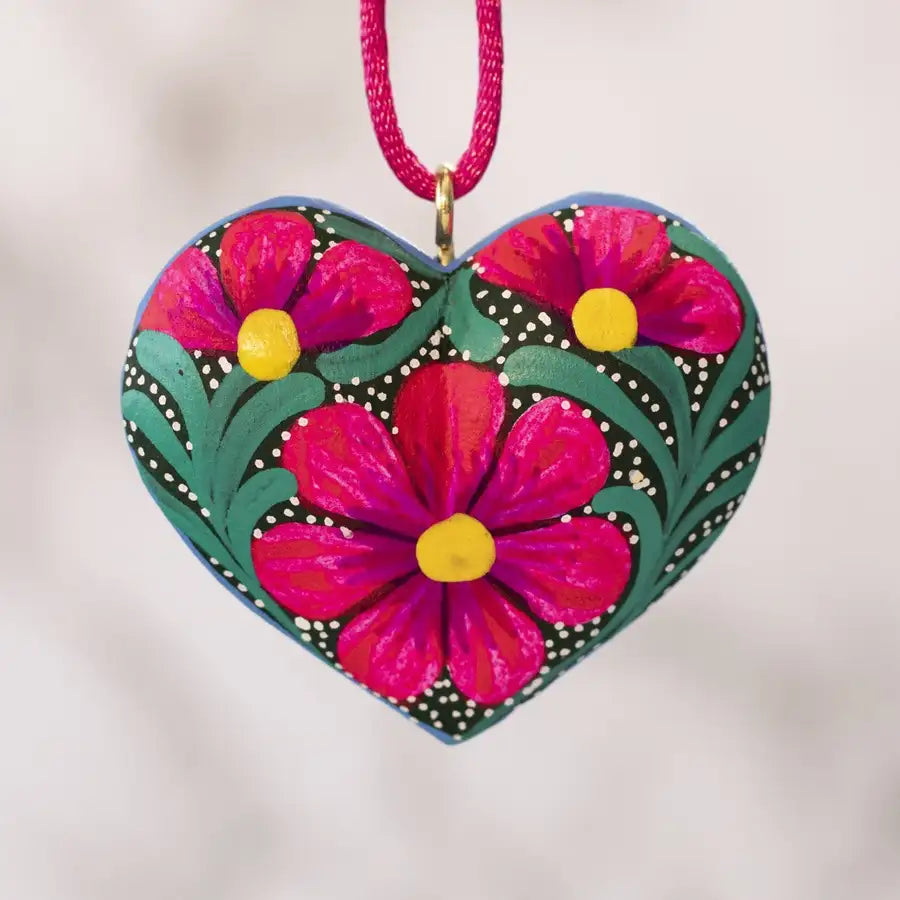 Mexican Heart Hand Painted Necklace - 22