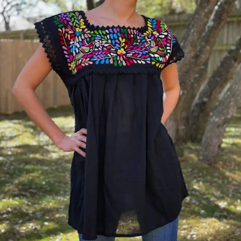 Mitla Hand Embroidered Manta Long Blouse