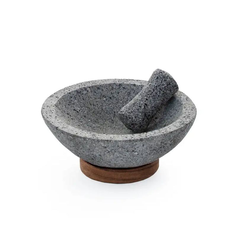 Volcanic Stone Molcajete with Wooden Base - 3