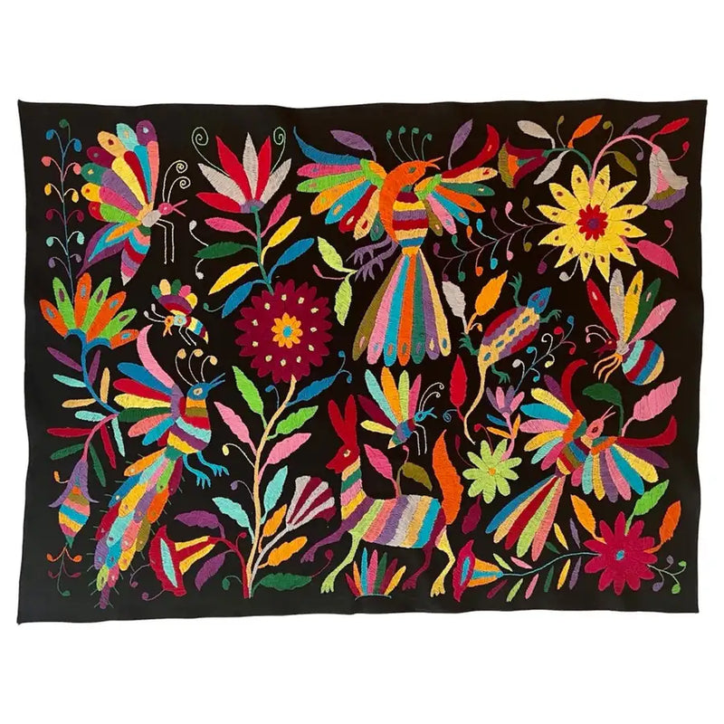 Black Otomí Hand-Embroidered Tapestry - 1