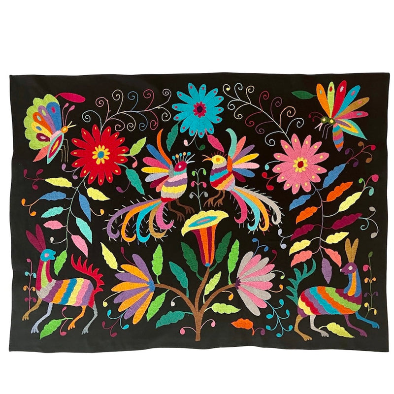 Black Otomí Hand-Embroidered Tapestry - 2
