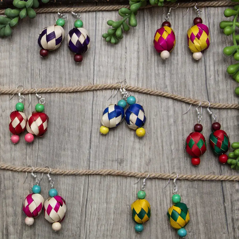 Colorful Woven Palm Beads Earrings
