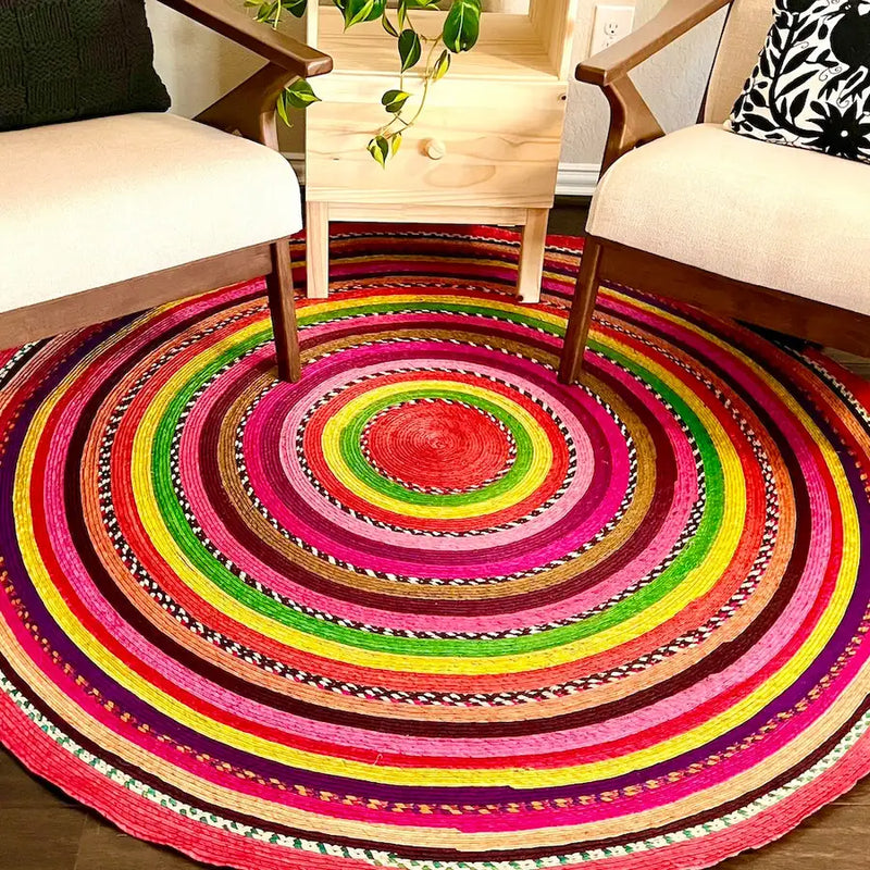 Handwoven Palm Round Area Rug