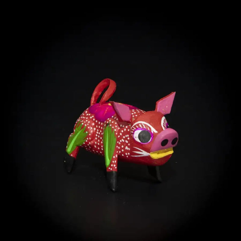 Hand Painted Piglet Wooden Figurine - 19