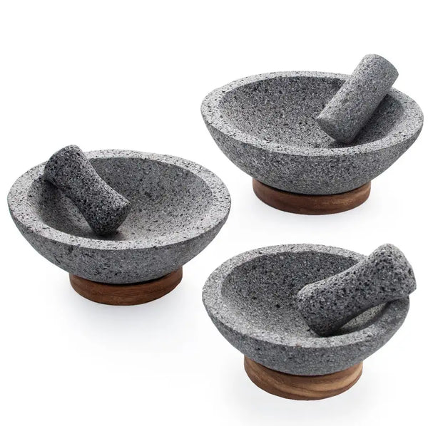 Volcanic Stone Molcajete with Wooden Base