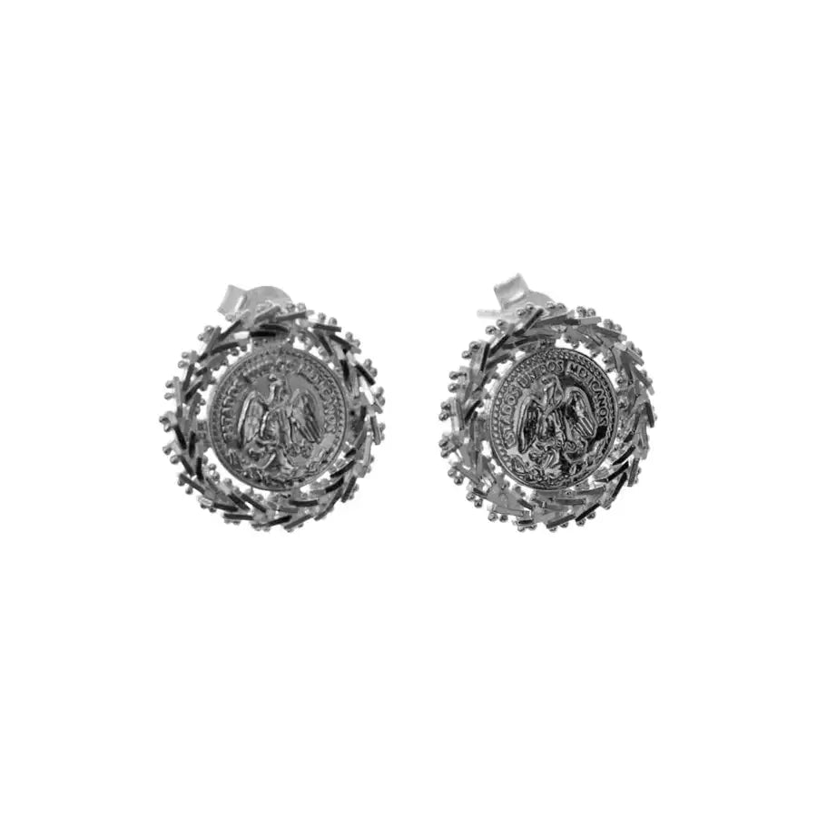 Sterling Silver Mexican Coat of Arms Coin Earrings - 1