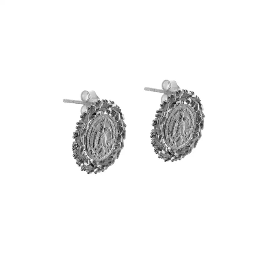 Sterling Silver Mexican Coat of Arms Coin Earrings - 2