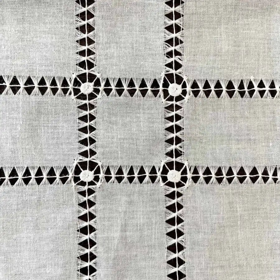 Squares Rectangular White Cotton Deshilado Tablecloth - 1