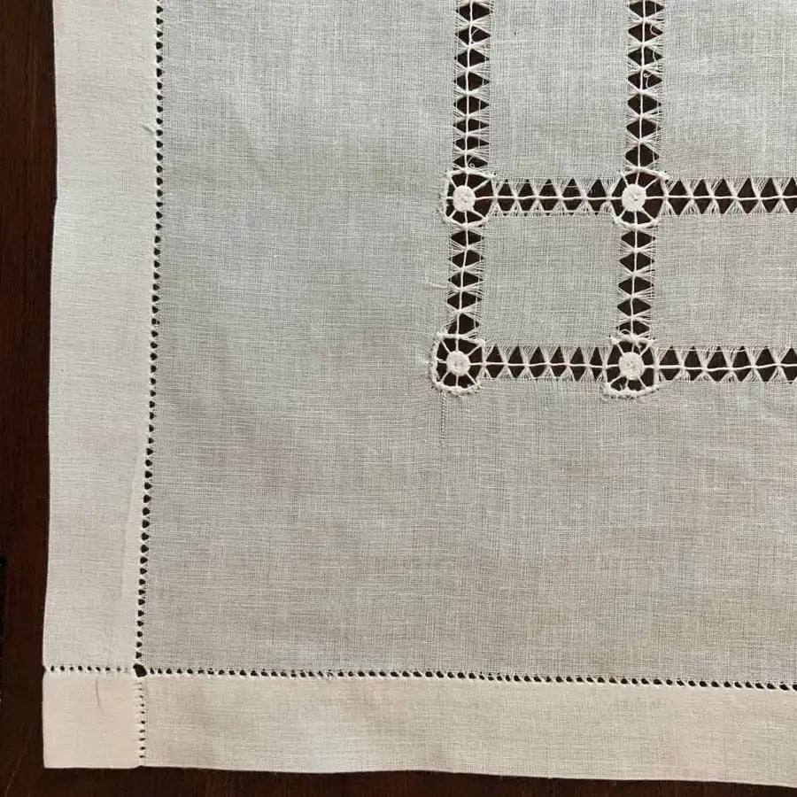 Squares Rectangular White Cotton Deshilado Tablecloth - 2
