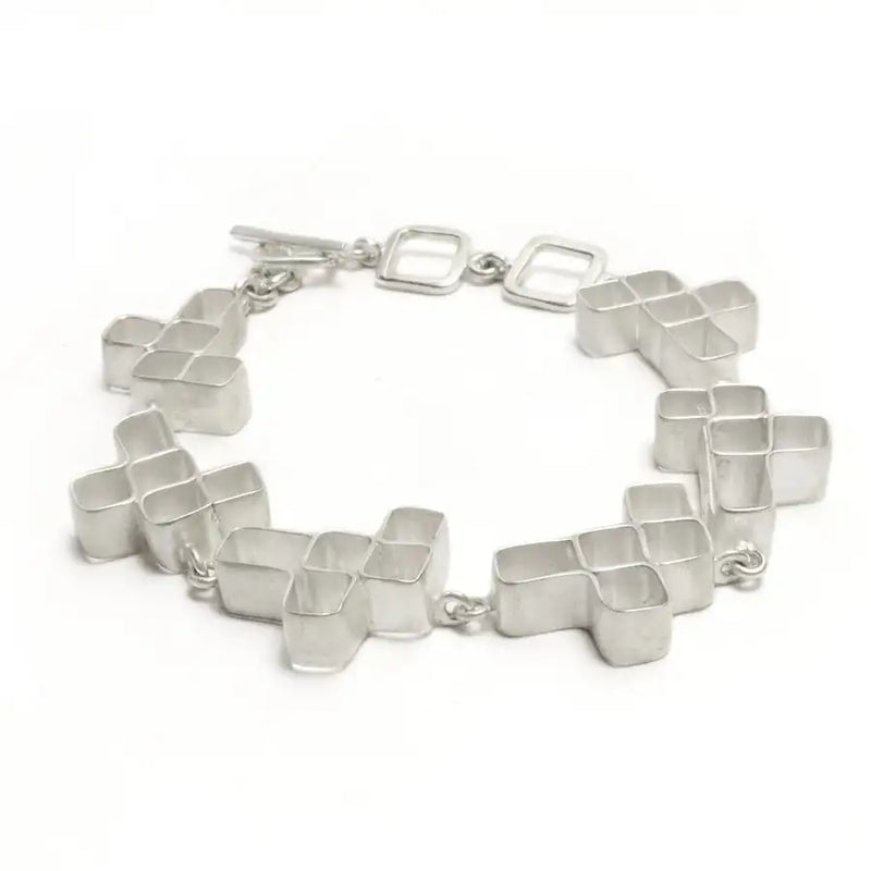 Sterling Silver Asymmetrical Squares Bracelet - Vitrales Collection - 2
