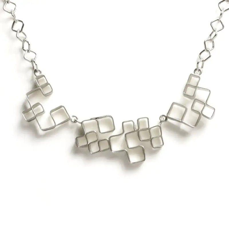 Sterling Silver Asymmetrical Squares Necklace - Vitrales Collection - 2
