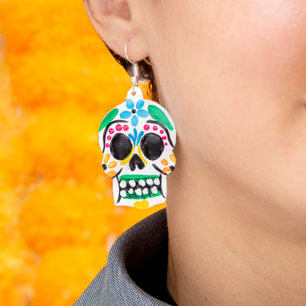 Hand-Painted Sugar Skull Calavera Earrings