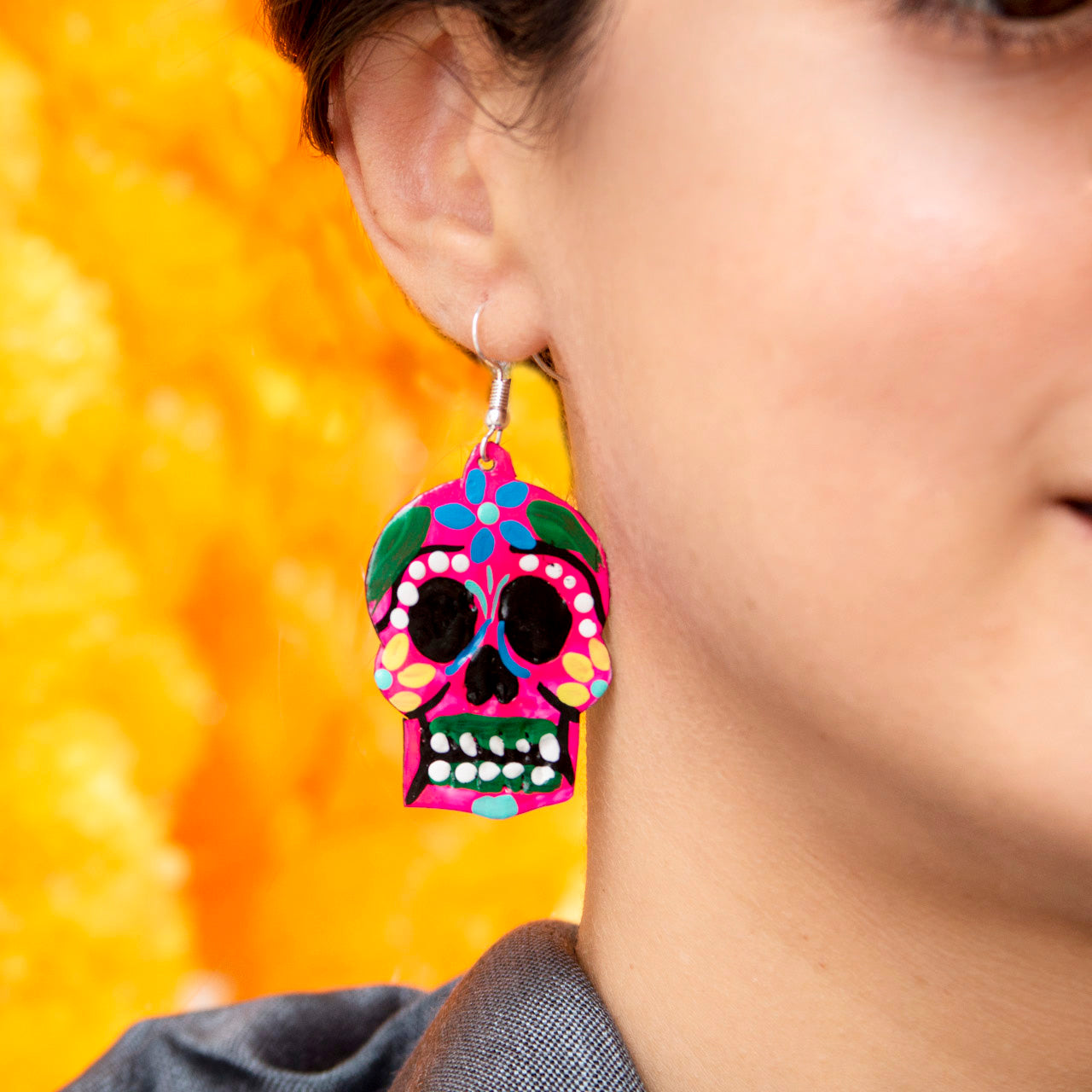 Hand-Painted Sugar Skull Calavera Earrings