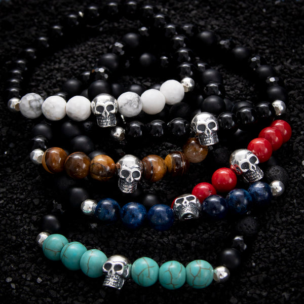 8Mm Black Lava Stone Beads Bracelet Set Skull Men Bracelets for Women  Jewelery