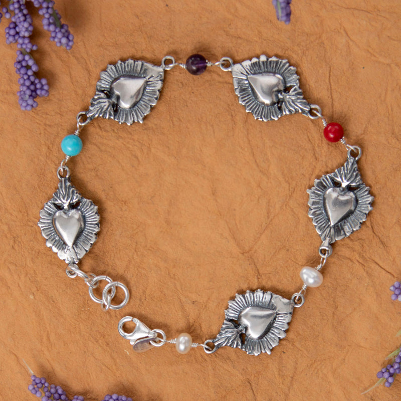 Sterling Silver Sacred Heart Bracelet