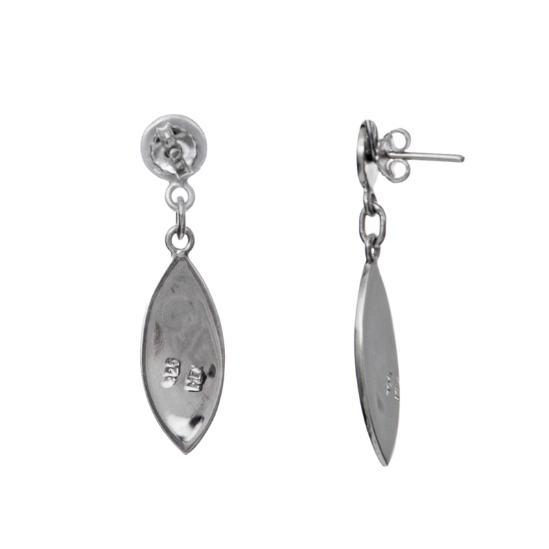 Sterling Silver Framed Leaf and Faux Stone Earrings