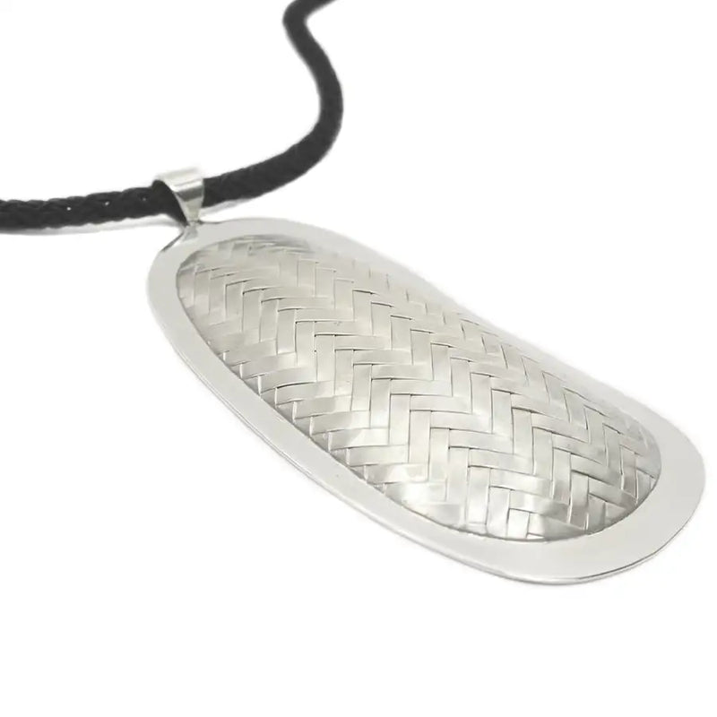 Sterling Silver Woven Detail Pendant Necklace - Entramado Collection - 2