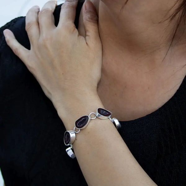 Sterling Silver Dark Amethyst Bracelet
