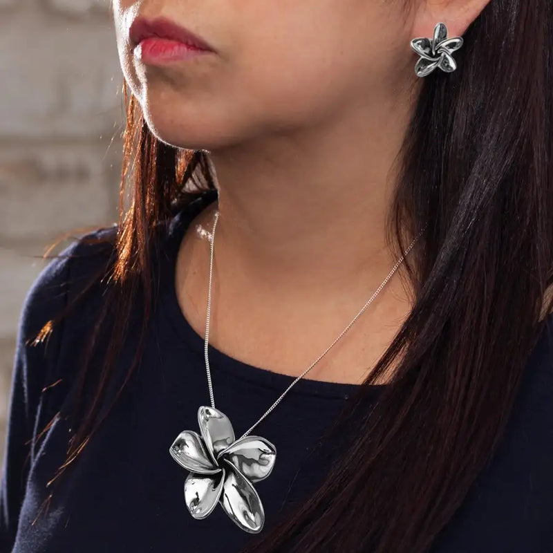 Sterling Silver Flower Earrings and Pendant Set