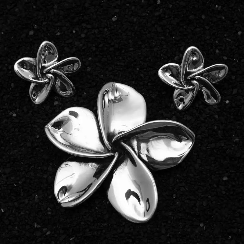 Sterling Silver Flower Earrings and Pendant Set - 3