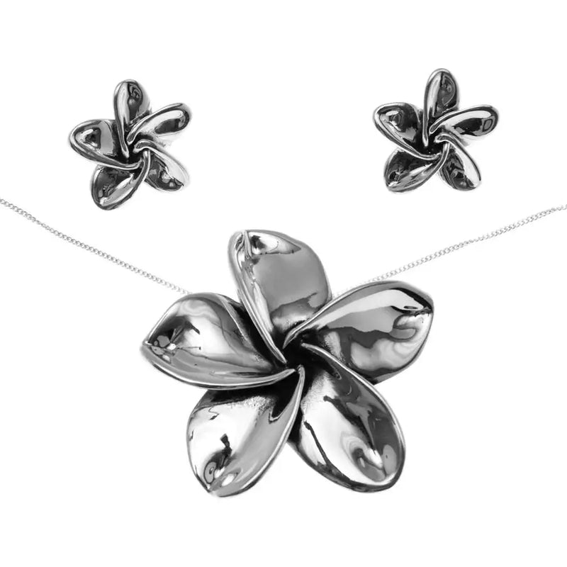 Sterling Silver Flower Earrings and Pendant Set - 2