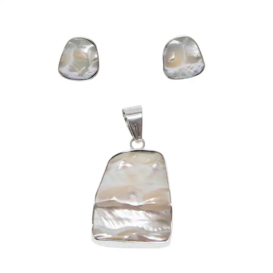 Sterling Silver Mother of Pearl Earrings and Pendant Set - 2