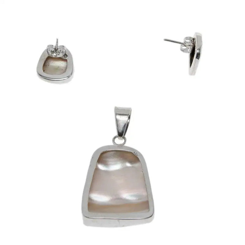 Sterling Silver Mother of Pearl Earrings and Pendant Set - 1