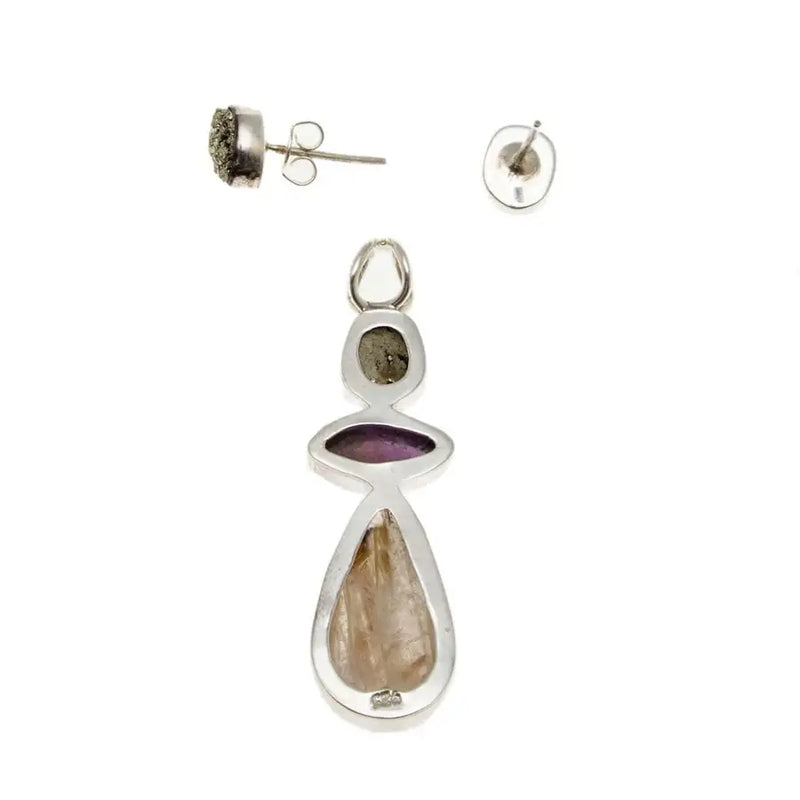 Sterling Silver Protective Gems Earrings and Pendant Set - 5