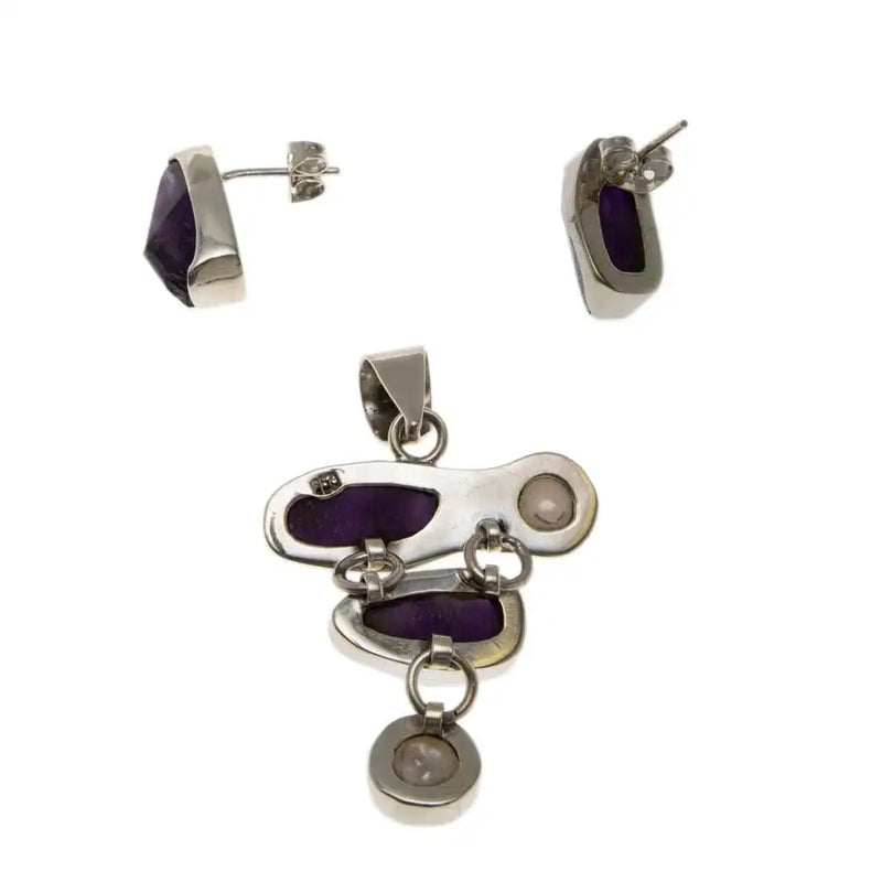 Sterling Silver Serene Amethyst Earrings and Pendant Set - 2