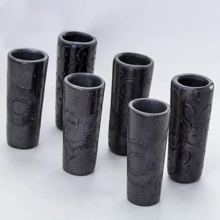 Barro Negro, Black Clay, Carved Tall Shot Glass - 3