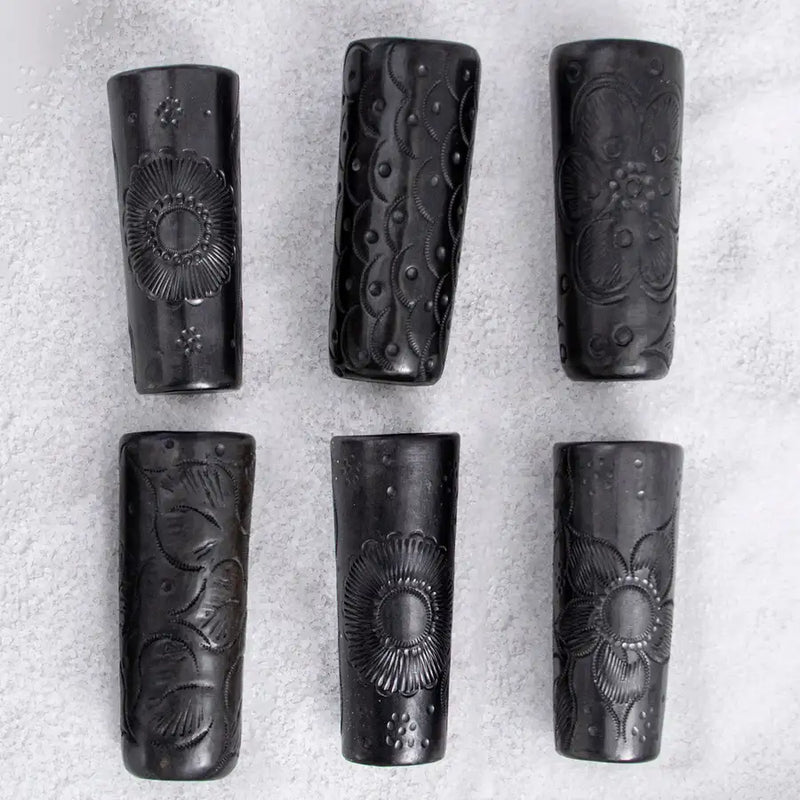 Barro Negro, Black Clay, Carved Tall Shot Glass
