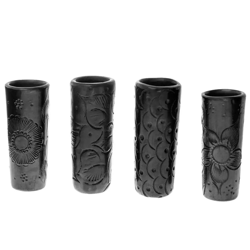 Barro Negro, Black Clay, Carved Tall Shot Glass - 1