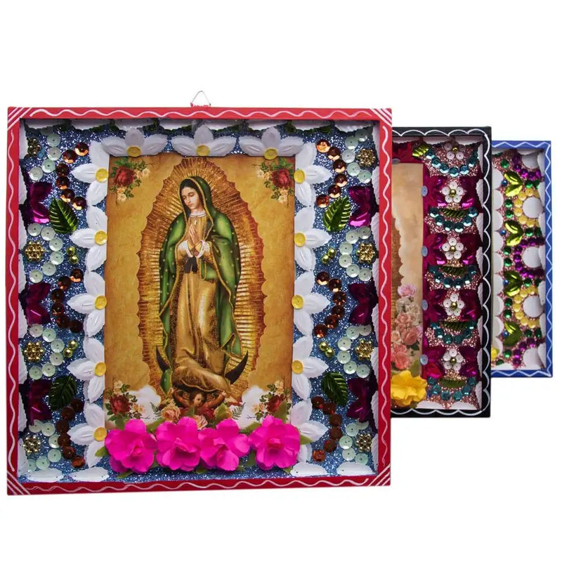 Virgen De Guadalupe Shadow Box With Lights and Flowers 