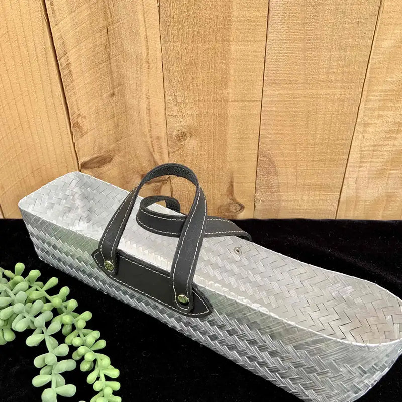Woven Aluminum Basket with Leather Straps - 1