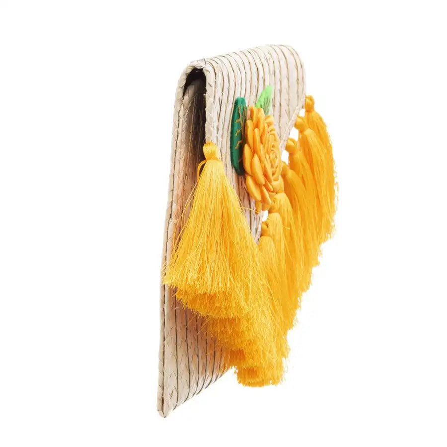Tassels and Flower Woven Palm Clutch - 7