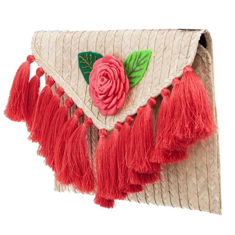 Tassels and Flower Woven Palm Clutch - 5