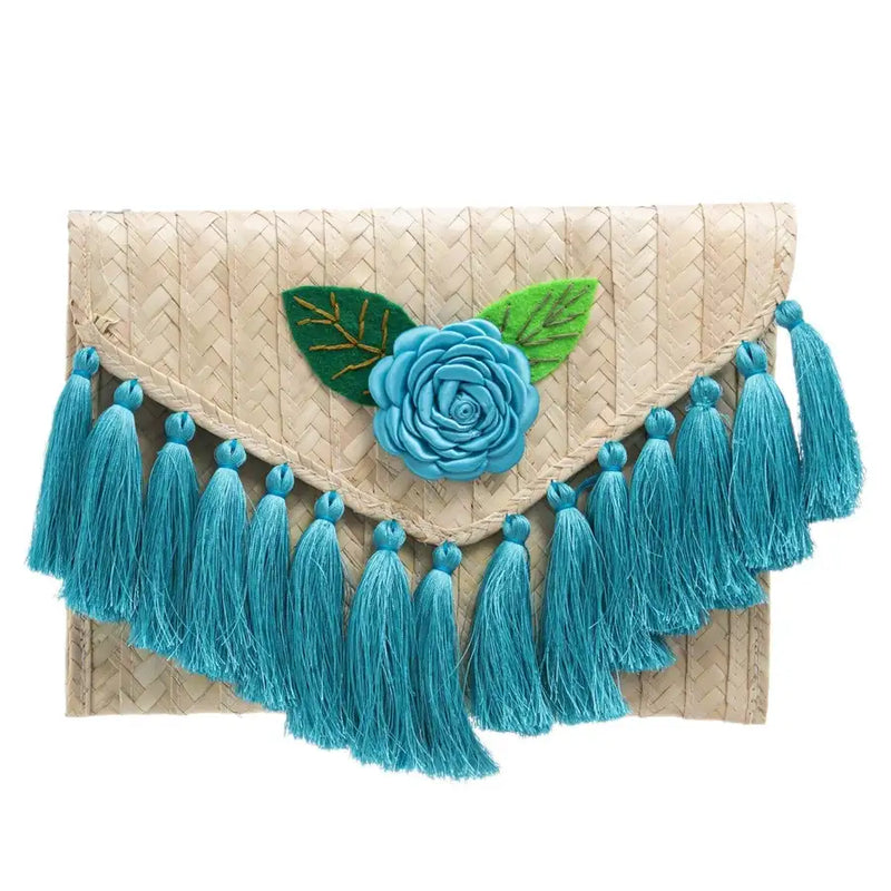 Tassels and Flower Woven Palm Clutch - 4