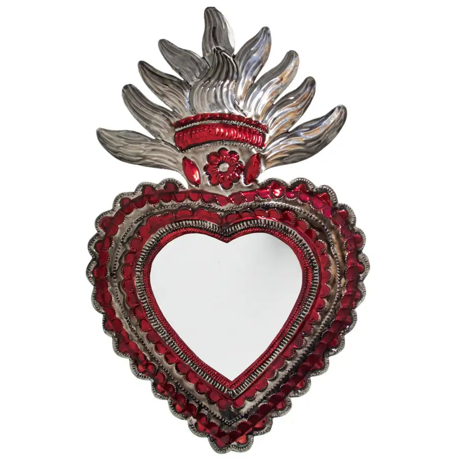 XL Mexican Milagro Tin Heart with Mirror - 2