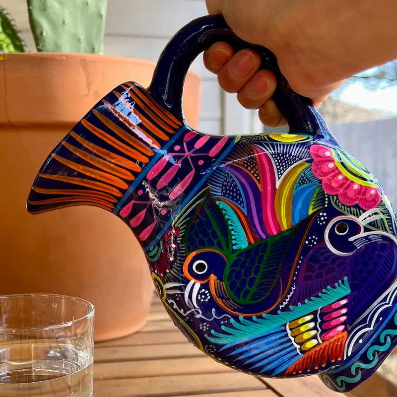 Large Mexican Hand-Painted Water Carafe