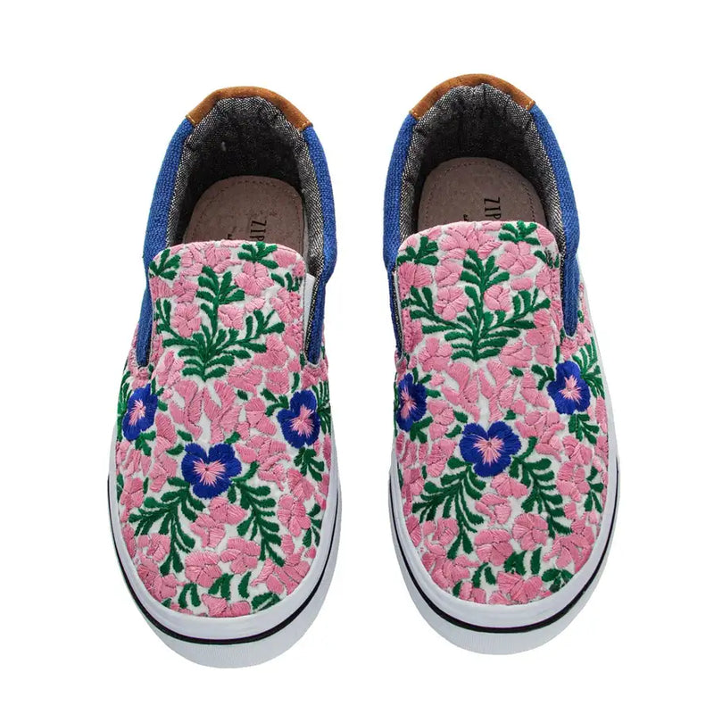 San Antonino Pink Floral Embroidery Sneakers - 1