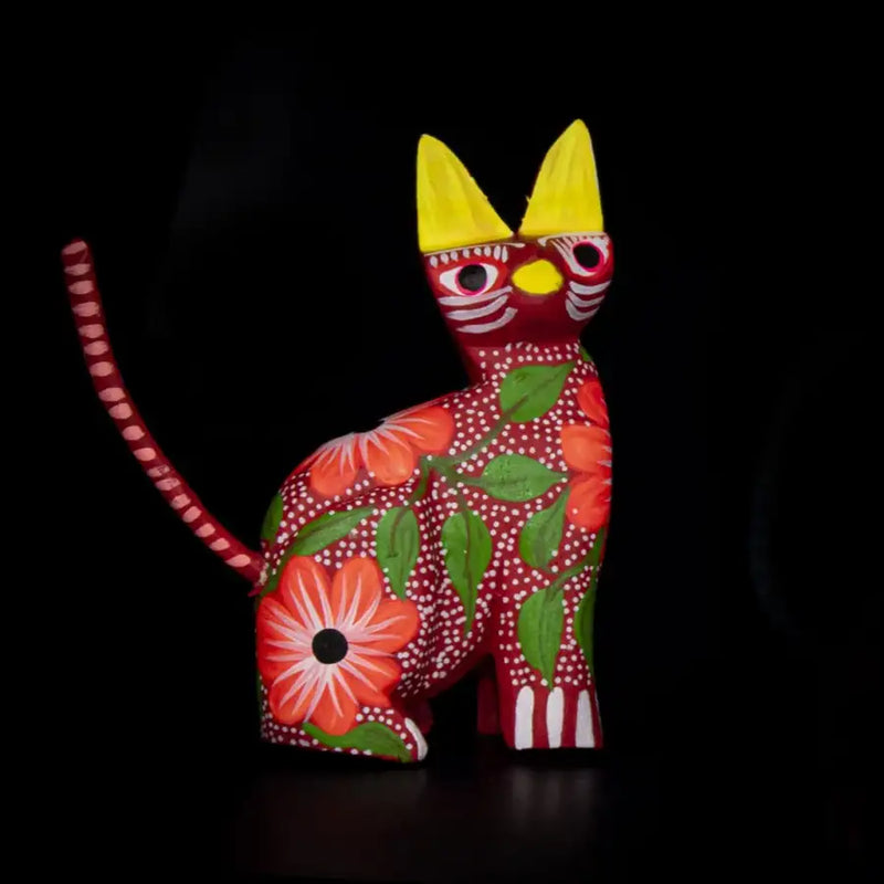 Hand Painted Sitting Cat Wooden Figurine - 8