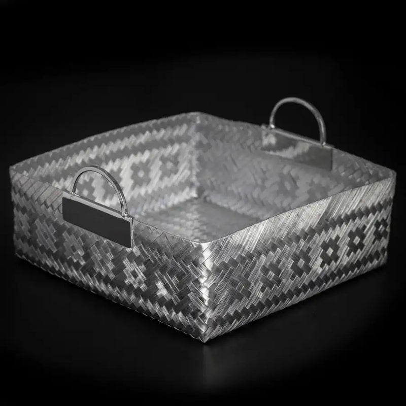 Woven Aluminum Square Basket with Handles - 5