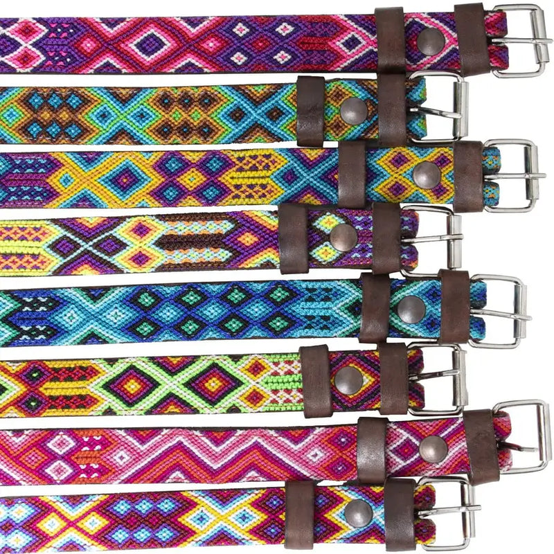 Extra-Small Leather Dog Collar with Handwoven Lilac, Orange & Green Pa –  Modern Mexican Home Decor & Accessories Store