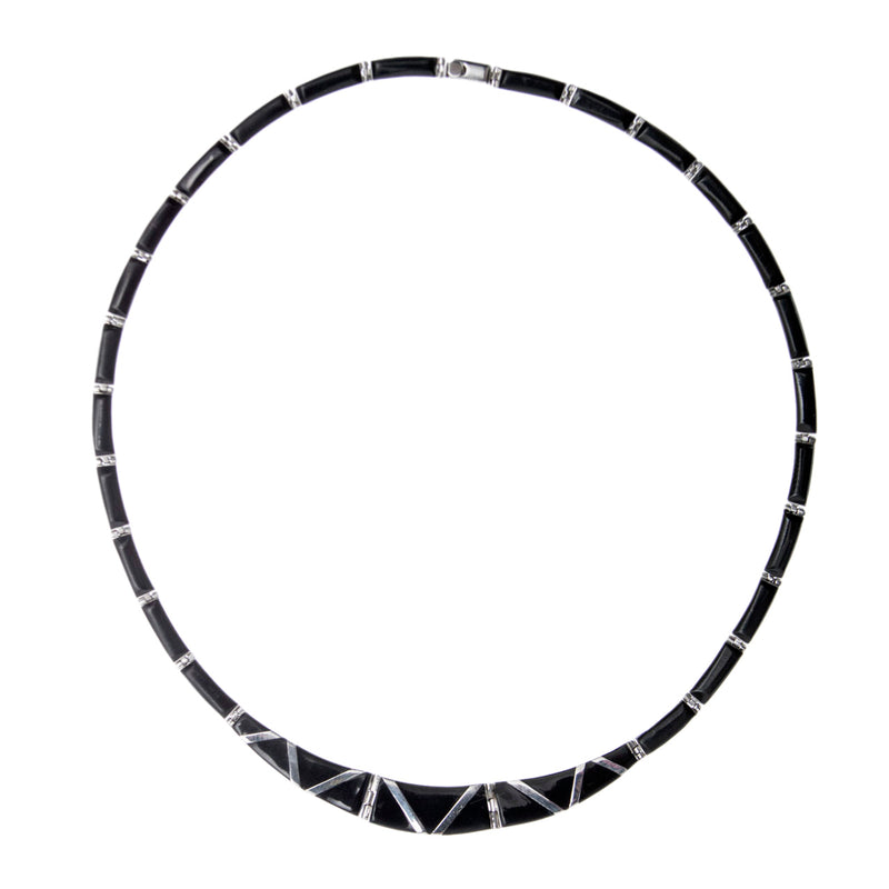 Sterling Silver Faux Onyx Earrings, Necklace, and Bracelet Set