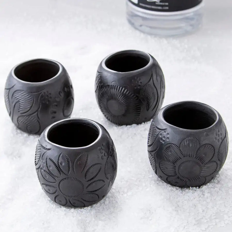 Barro Negro, Black Clay, Carved Shot Glass