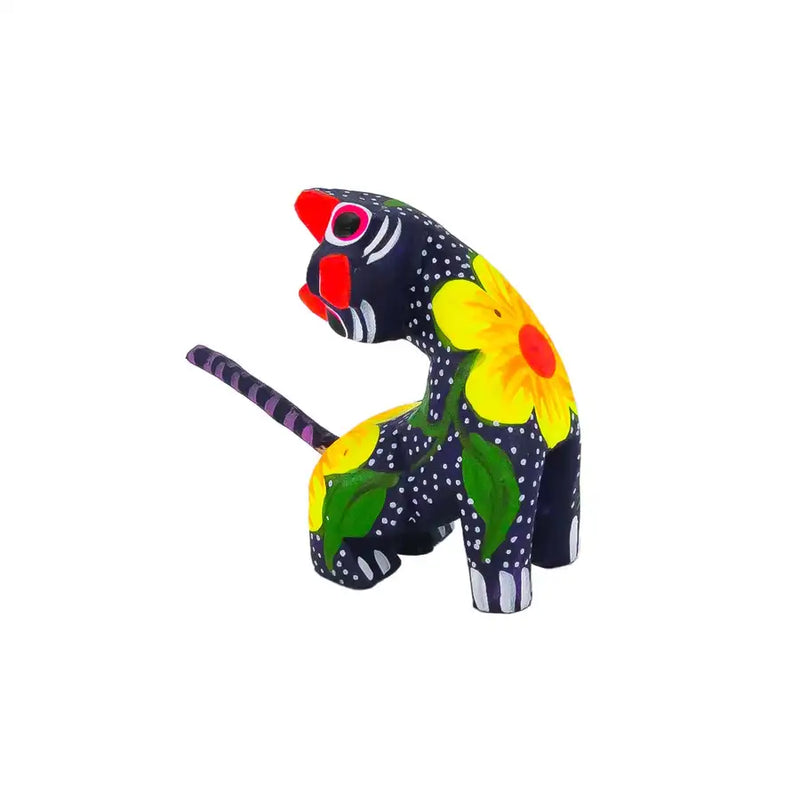 Hand Painted Neck Side Bend Cat Wooden Figurine - 27