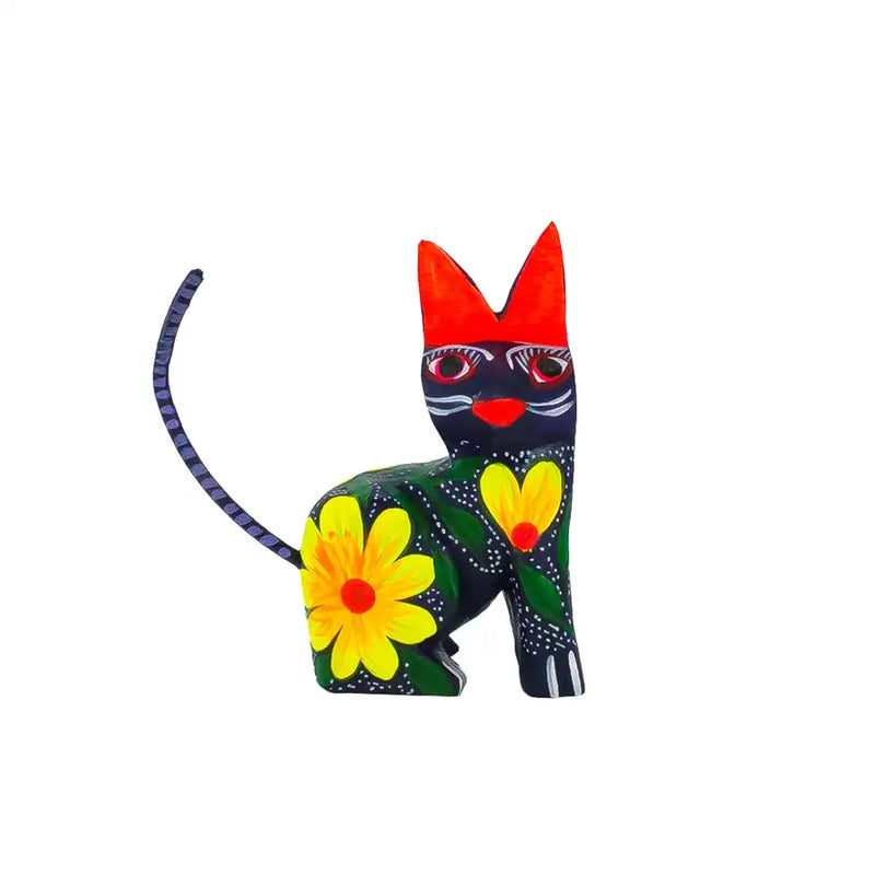 Hand Painted Sitting Cat Wooden Figurine - 14