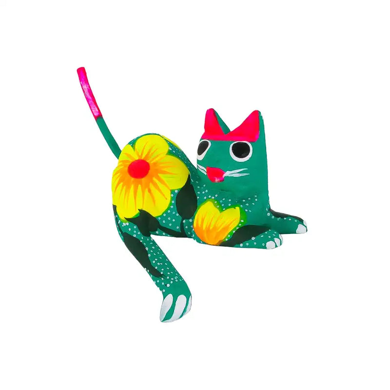 Hand Painted and Carved Hanging Cat Wooden Figurine Alebrije - 13